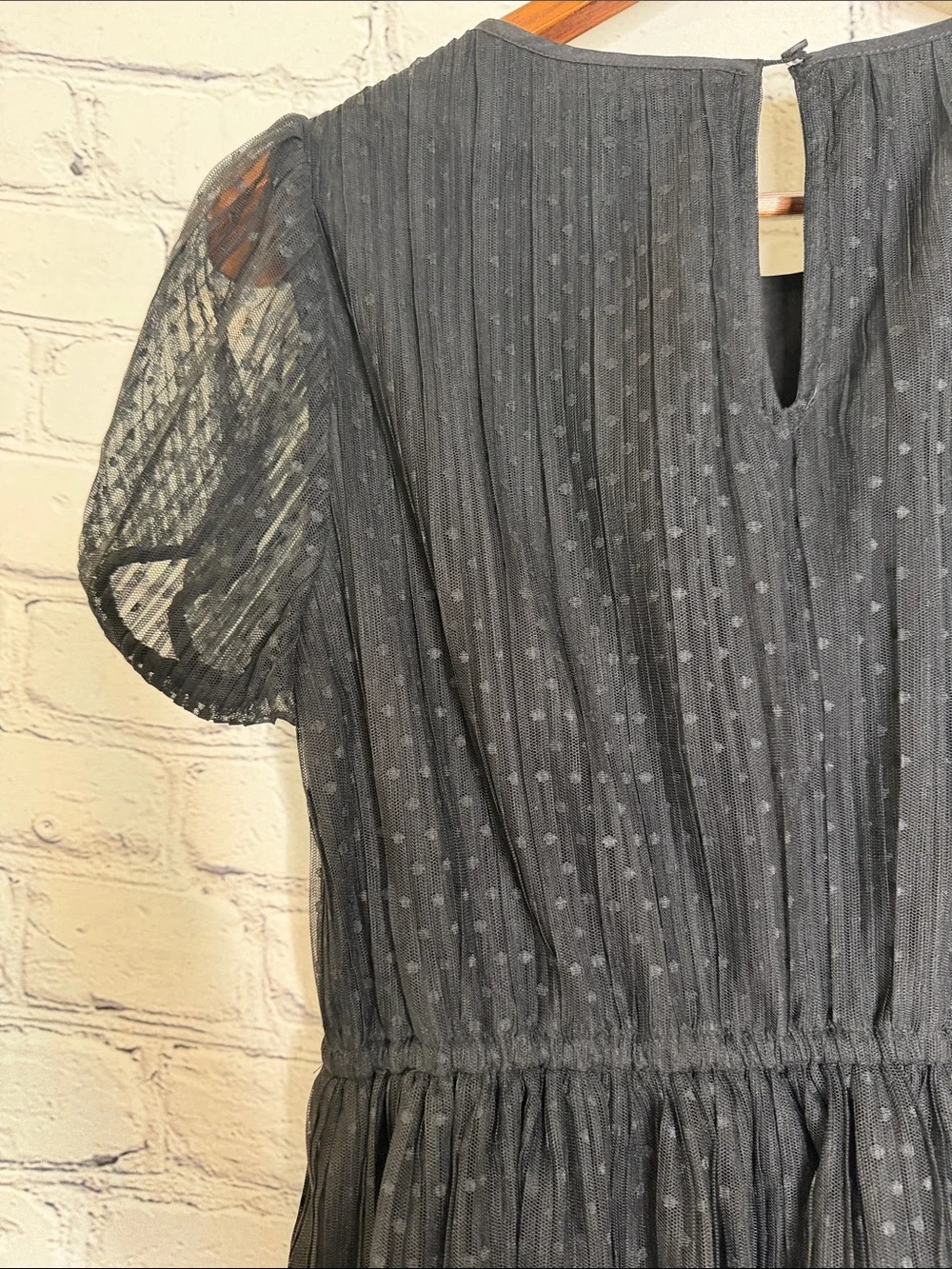 J. Crew Black Sheer Dot Tiered Midi Dress with Puff Sleeves Size 8